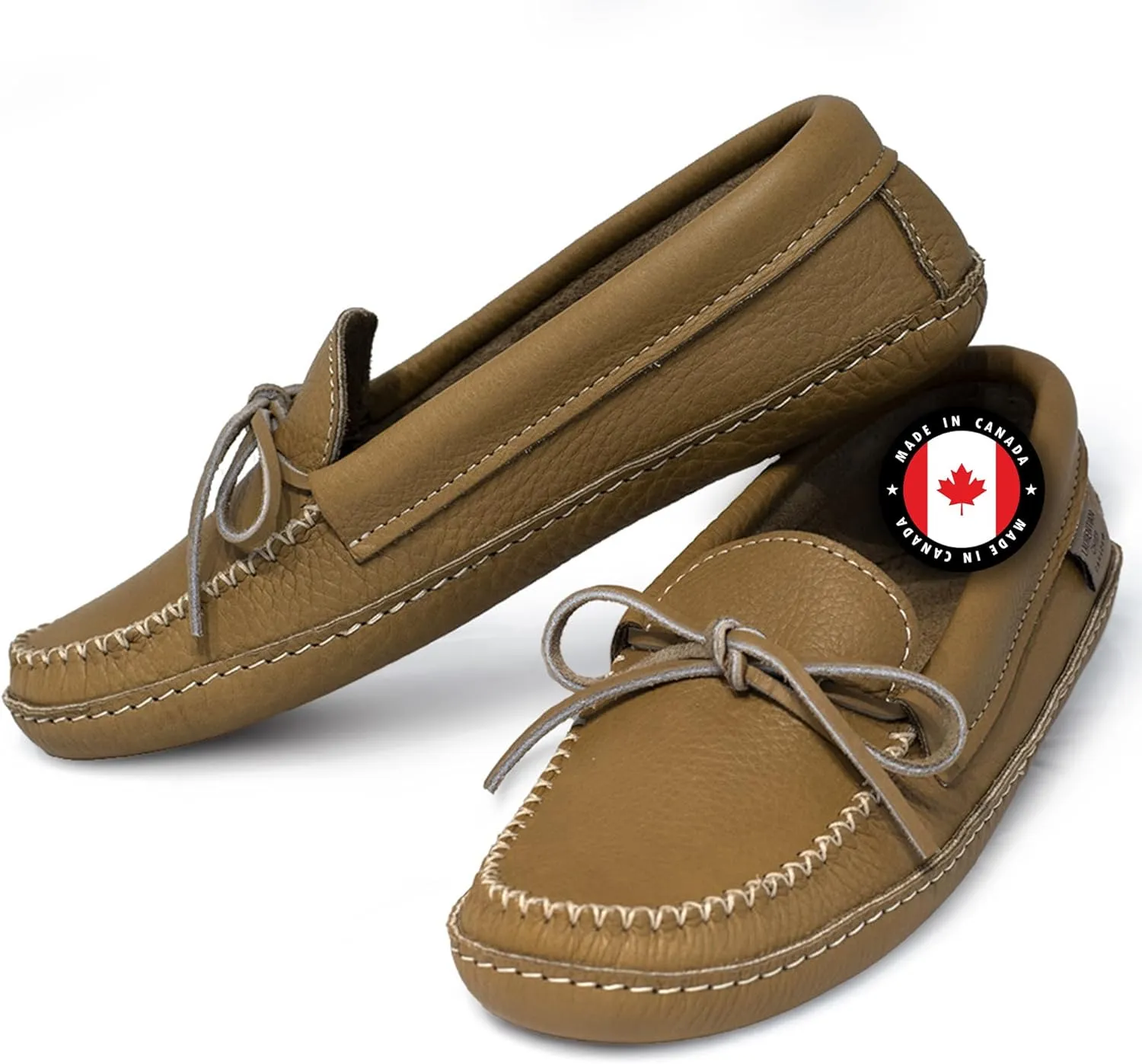 Laurentian Chief Moccasin Slippers for Men with Canada Quality Genuine Cowhide Leather, Single Lacing, Durable Comfortable Stylish Shoes for House Indoor