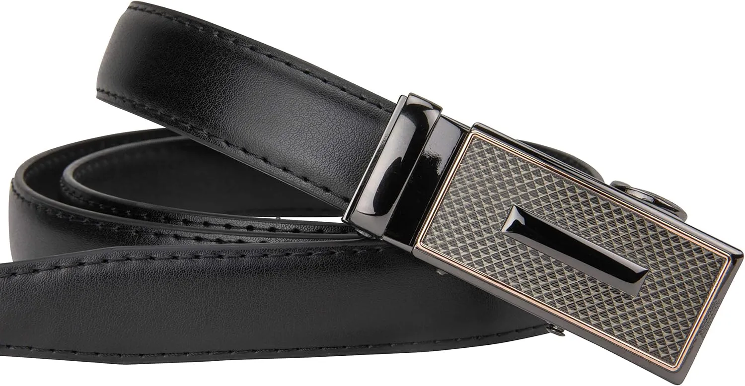 Leather Ratchet Belt for Women, Trim to Fit 18"- 44" Waist, Automatic Slide Buckle, No Holes, Gift Box