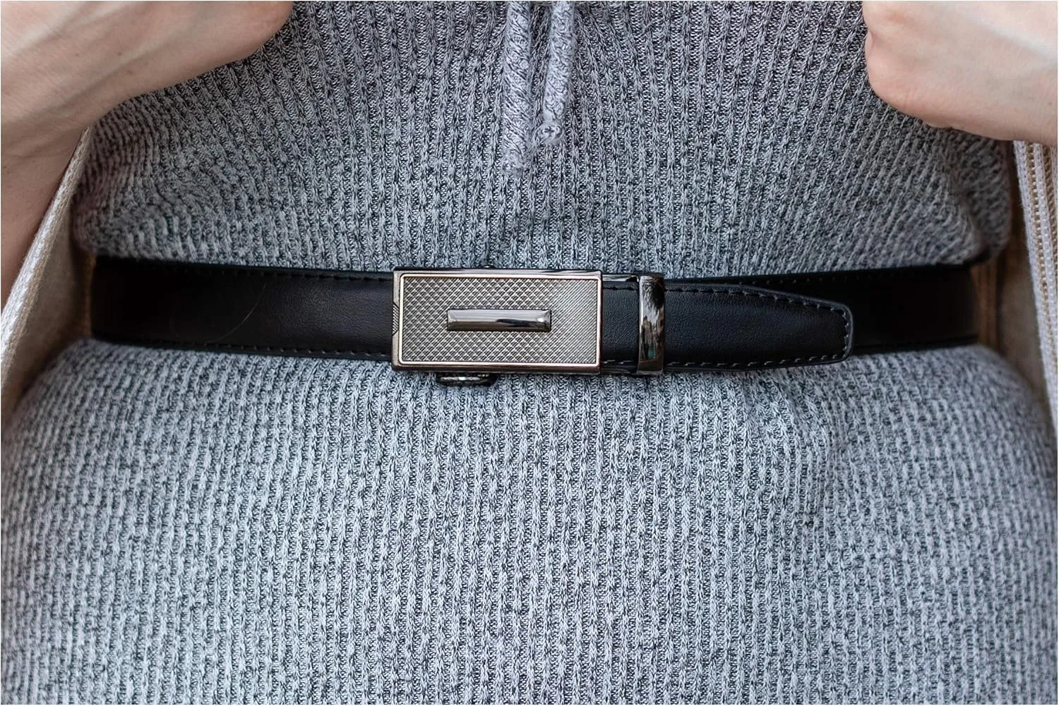 Leather Ratchet Belt for Women, Trim to Fit 18"- 44" Waist, Automatic Slide Buckle, No Holes, Gift Box
