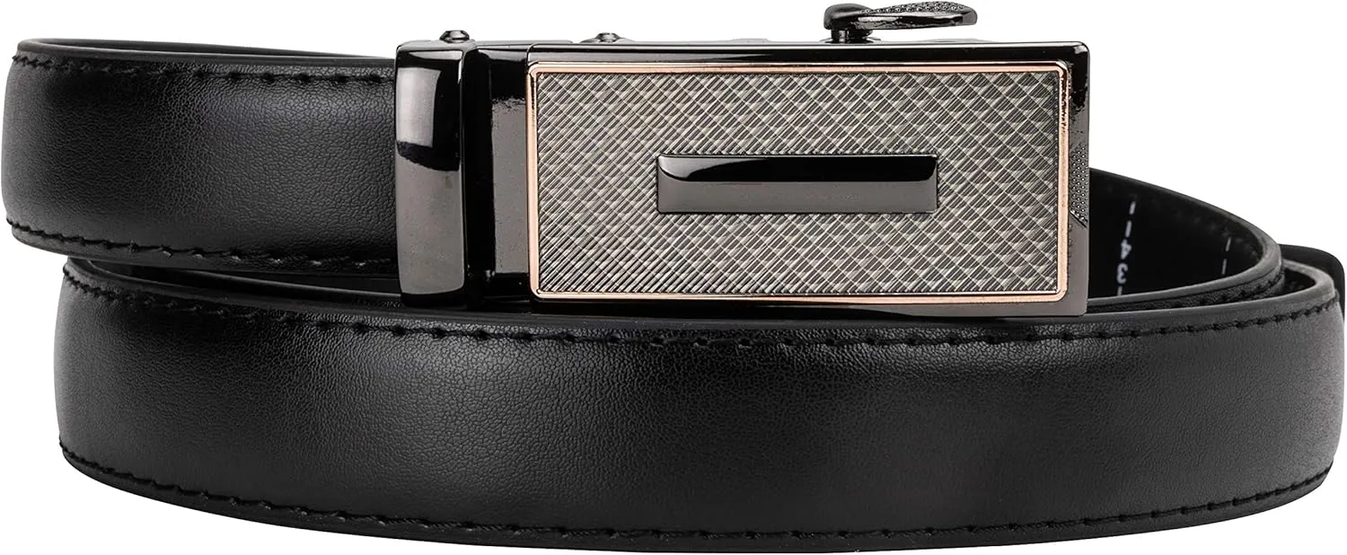Leather Ratchet Belt for Women, Trim to Fit 18"- 44" Waist, Automatic Slide Buckle, No Holes, Gift Box