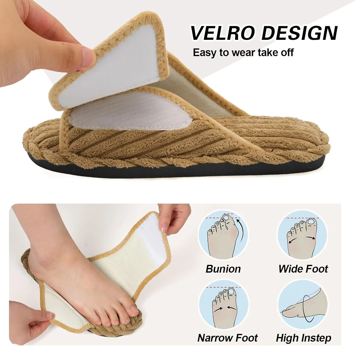 LeIsfIt Slippers for Women Adjustable Open Toe House Slippers Wide Diabetic Shoes Memory Foam Bedroom Slides Arthritis Edema House Shoes