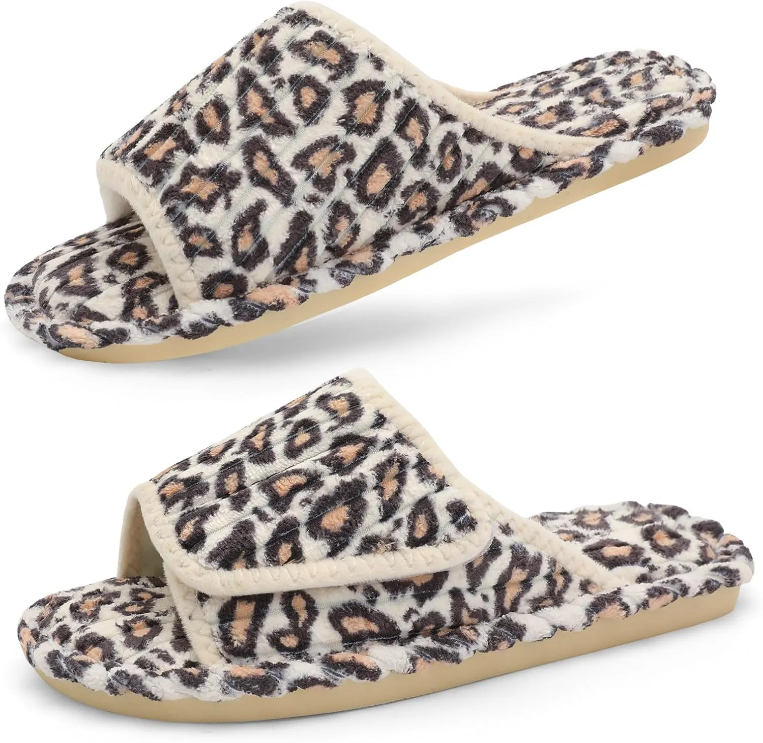 LeIsfIt Slippers for Women Adjustable Open Toe House Slippers Wide Diabetic Shoes Memory Foam Bedroom Slides Arthritis Edema House Shoes