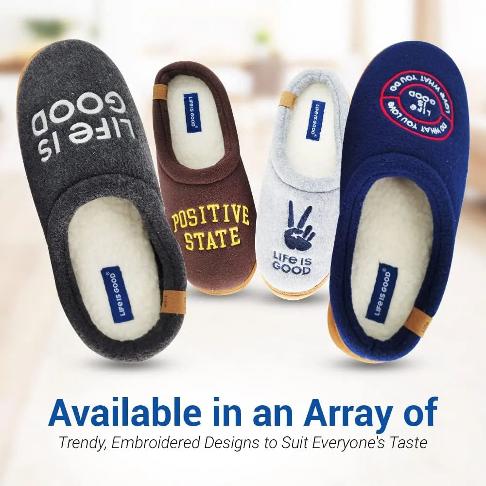 Life is Good Men's Open Back Fleece Slipper, 303593M - Suede & Fleece Indoor/Outdoor Plush & Cozy with Soft Foam & Rubber Sole Slippers