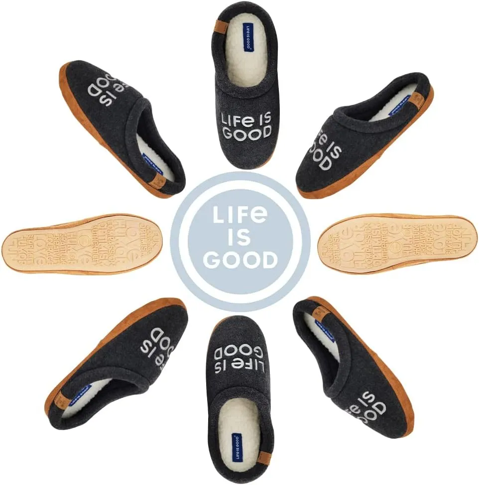 Life is Good Men's Open Back Fleece Slipper, 303593M - Suede & Fleece Indoor/Outdoor Plush & Cozy with Soft Foam & Rubber Sole Slippers