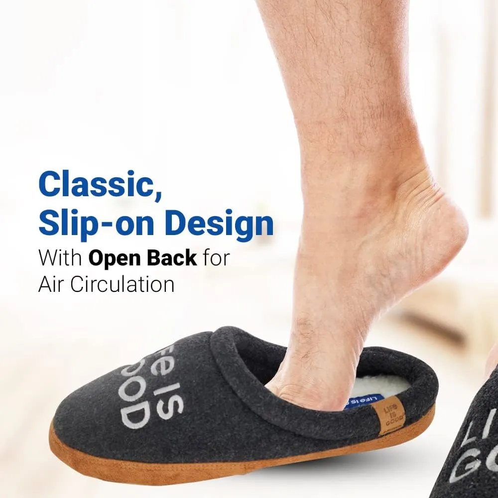 Life is Good Men's Open Back Fleece Slipper, 303593M - Suede & Fleece Indoor/Outdoor Plush & Cozy with Soft Foam & Rubber Sole Slippers