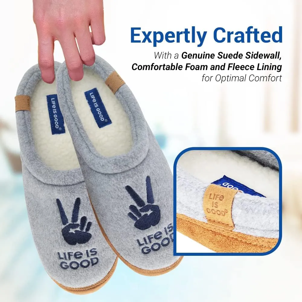 Life is Good Men's Open Back Fleece Slipper, 303593M - Suede & Fleece Indoor/Outdoor Plush & Cozy with Soft Foam & Rubber Sole Slippers