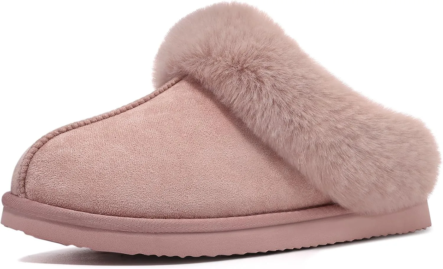 Litfun Fuzzy House Slippers for Women Fluffy Memory Foam Suede Slippers with Faux Fur Collar Indoor Outdoor