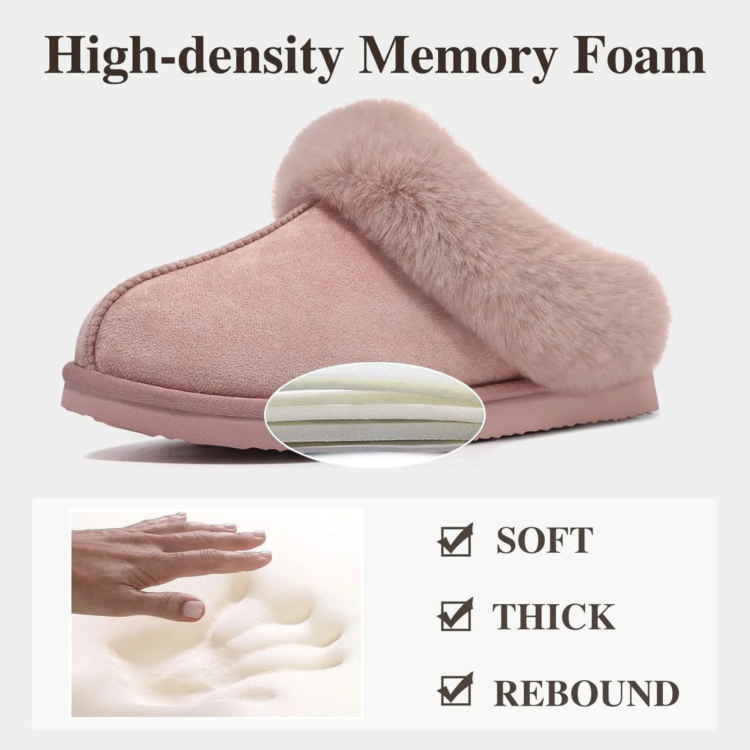 Litfun Fuzzy House Slippers for Women Fluffy Memory Foam Suede Slippers with Faux Fur Collar Indoor Outdoor