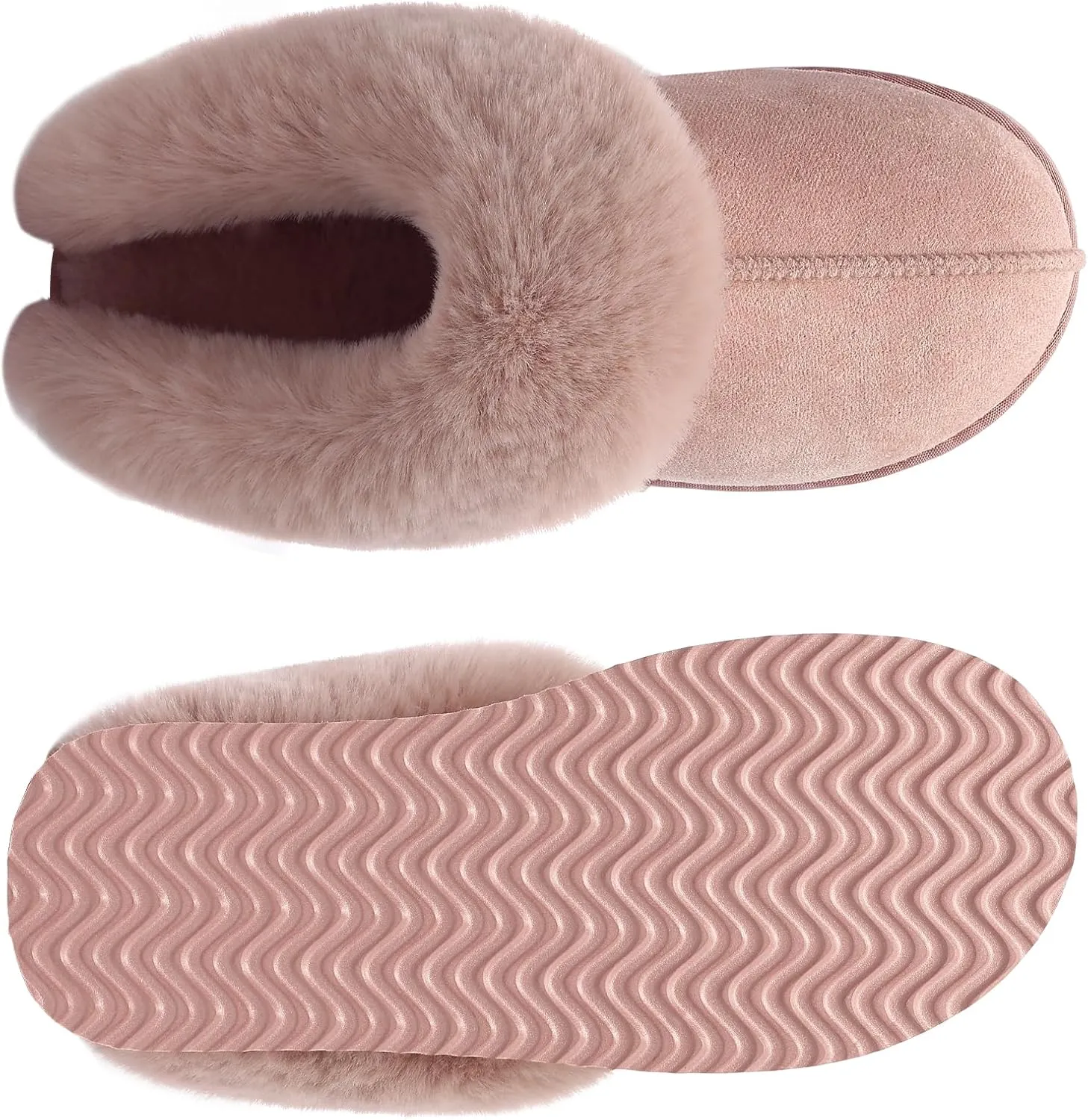 Litfun Fuzzy House Slippers for Women Fluffy Memory Foam Suede Slippers with Faux Fur Collar Indoor Outdoor