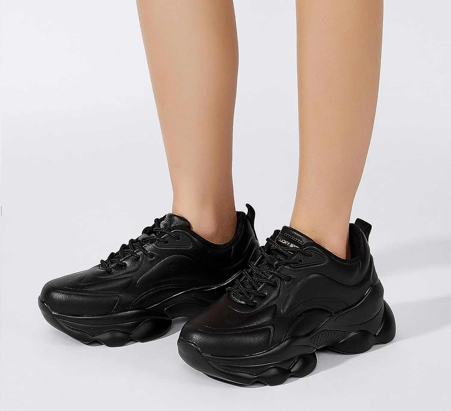 LUCKY STEP Women's 90s Chunky Sneakers Sparkly Bling Rhinestone Rope Platform Casual Thick Dad Rave Walking Shoes