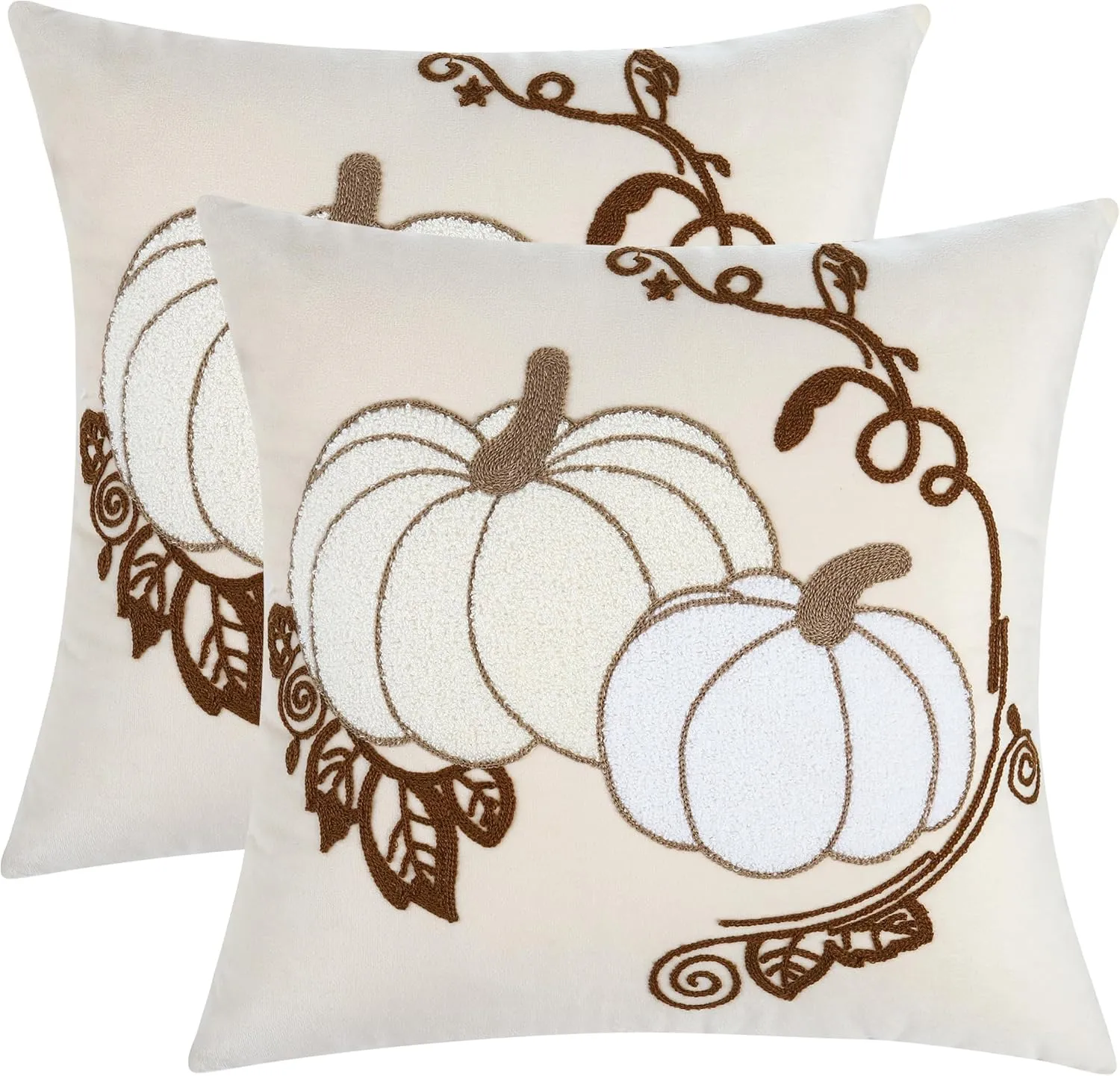 LUOYEHK Halloween Pillow Covers 18x18 Set of 2 White Pumpkins Embroidery Throw Pillow Covers Farmhouse Thanksgiving Home Decor Cushion Covers for Couch Sofa Bed