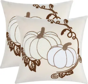 LUOYEHK Halloween Pillow Covers 18x18 Set of 2 White Pumpkins Embroidery Throw Pillow Covers Farmhouse Thanksgiving Home Decor Cushion Covers for Couch Sofa Bed