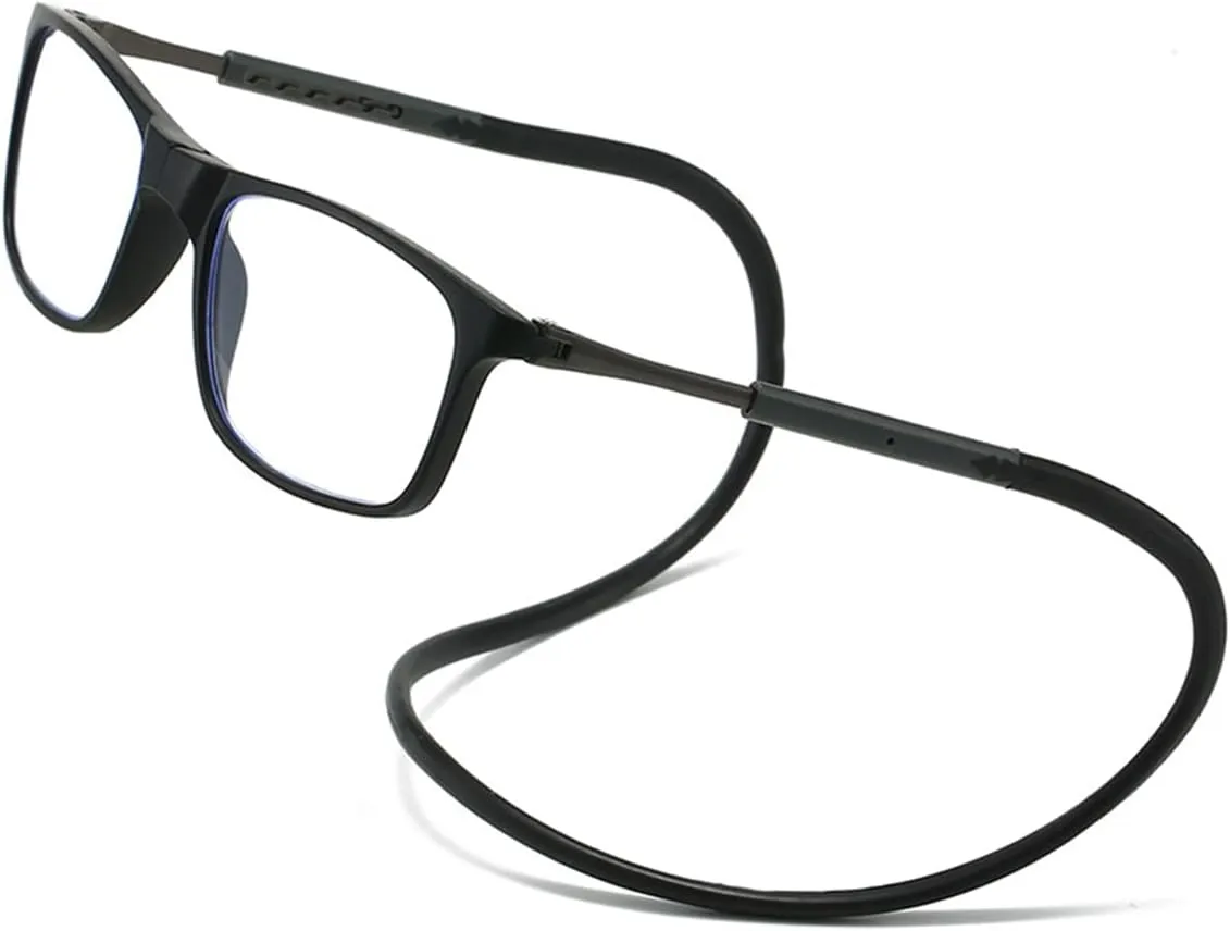 Magnetic Bridge Front Connect Reading Glasses Clear or Blue Light Lens Men&Women Around Neck Hang Adjustable Readers