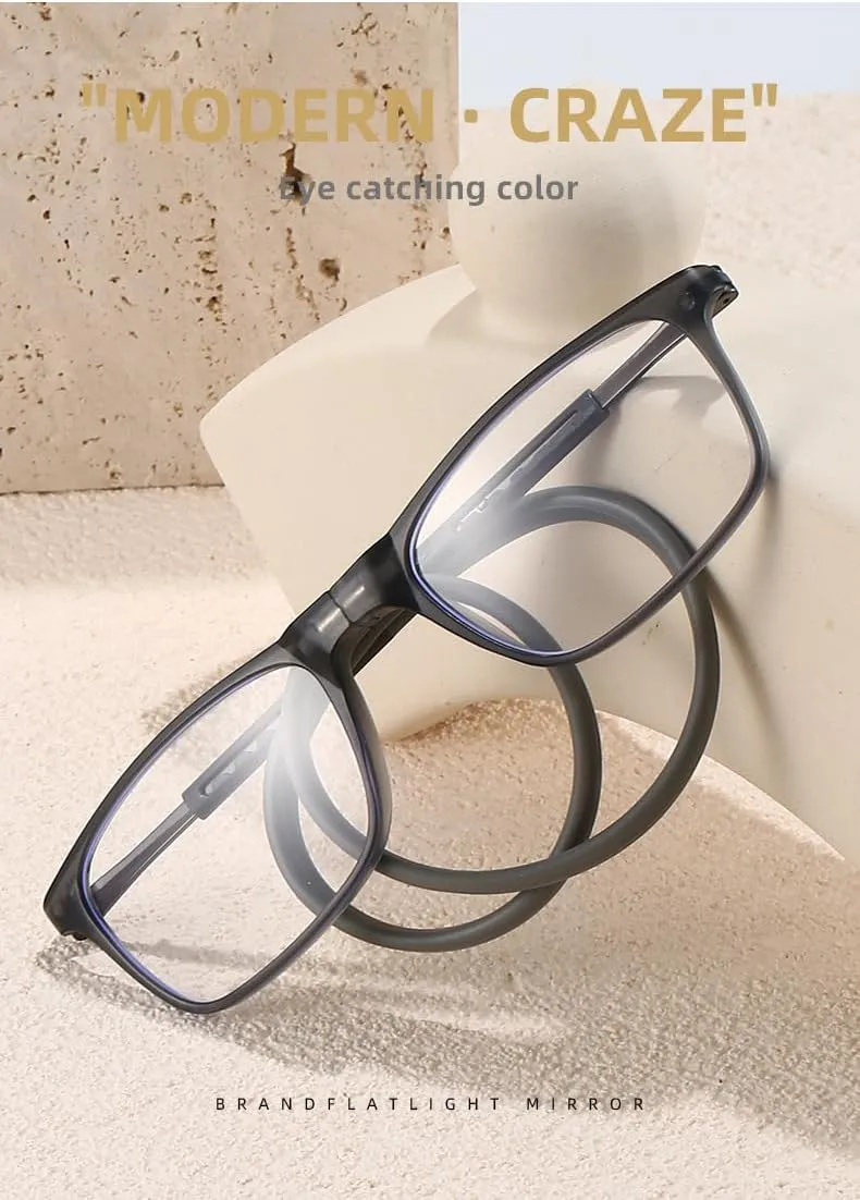 Magnetic Bridge Front Connect Reading Glasses Clear or Blue Light Lens Men&Women Around Neck Hang Adjustable Readers