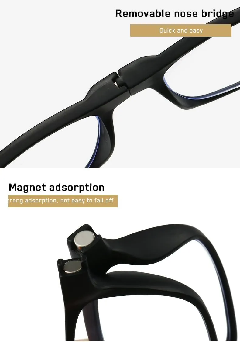 Magnetic Bridge Front Connect Reading Glasses Clear or Blue Light Lens Men&Women Around Neck Hang Adjustable Readers