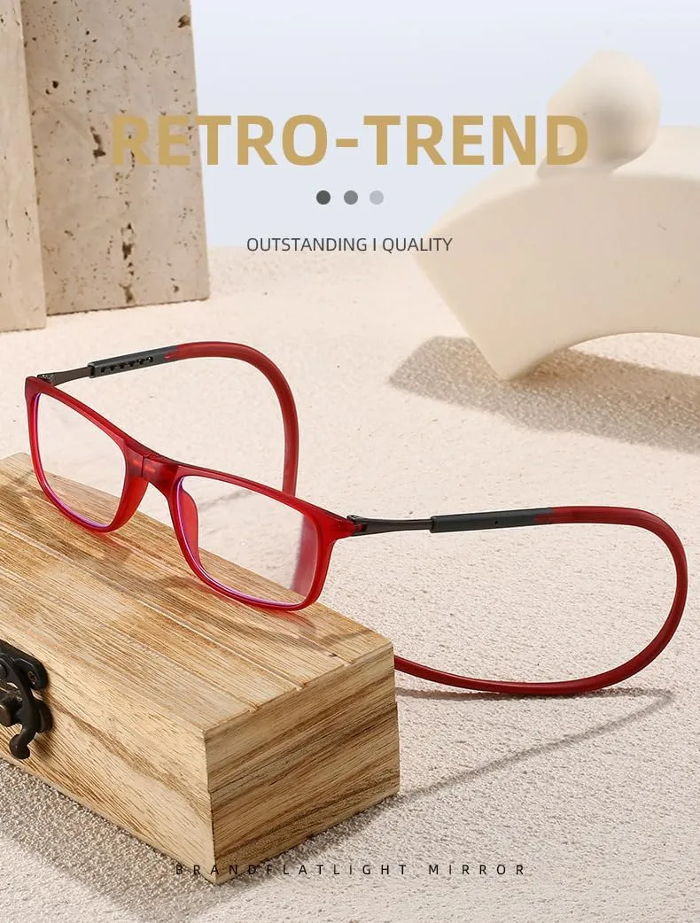 Magnetic Bridge Front Connect Reading Glasses Clear or Blue Light Lens Men&Women Around Neck Hang Adjustable Readers