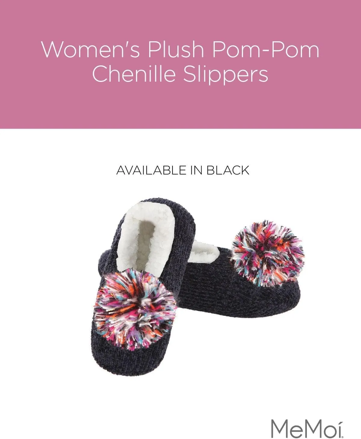 MeMoi Women's Plush Pom-Pom Chenille Slippers
