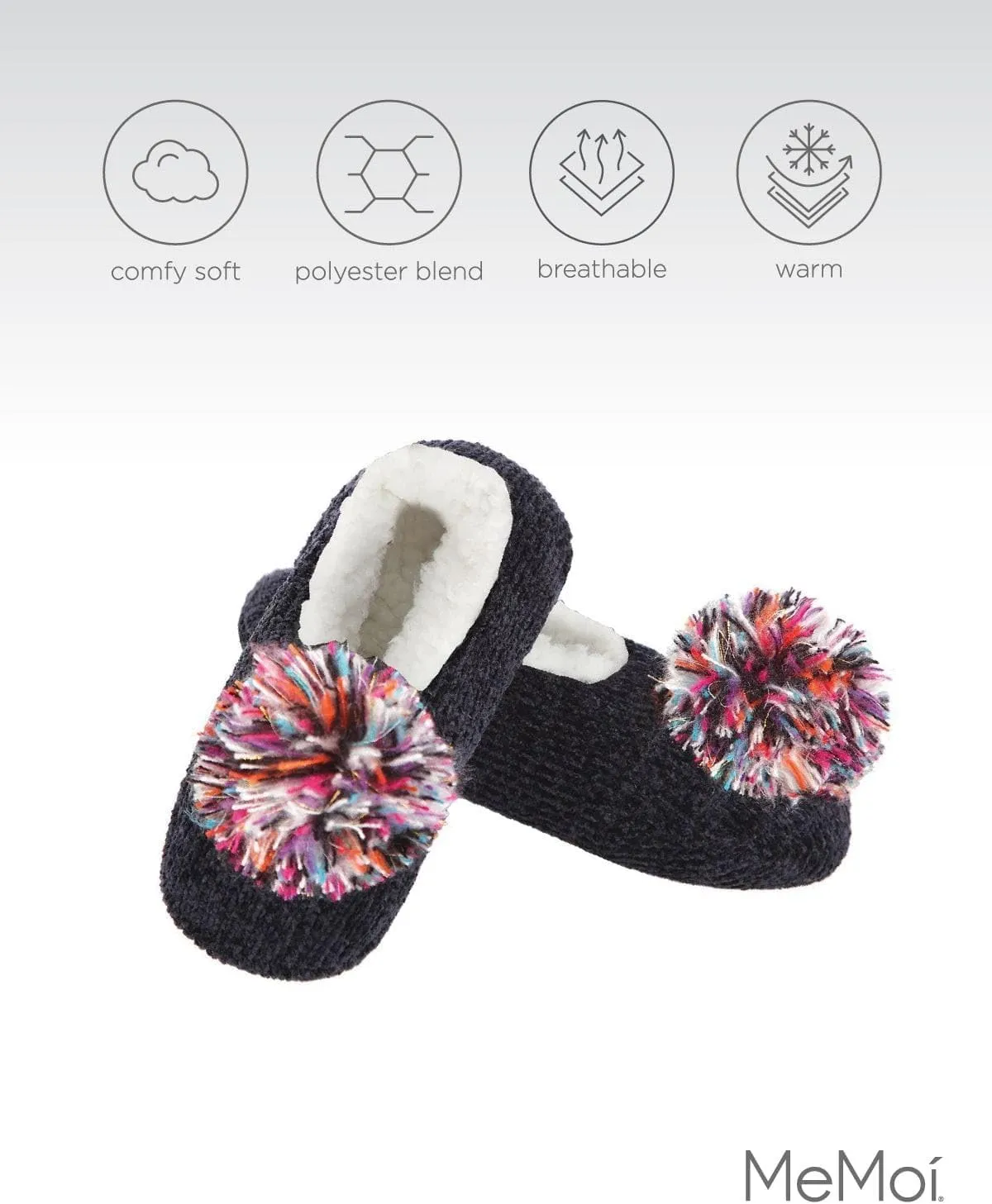 MeMoi Women's Plush Pom-Pom Chenille Slippers