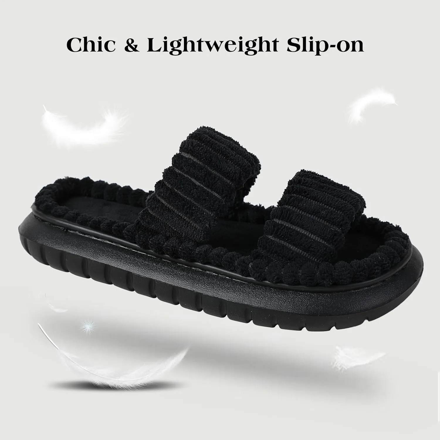 Menore Slippers for Women Crossbands House Bedroom Slides Linen Open Toe Cozy Corduroy Fuzzy Slide Sandals Indoor Outdoor Four Seasons