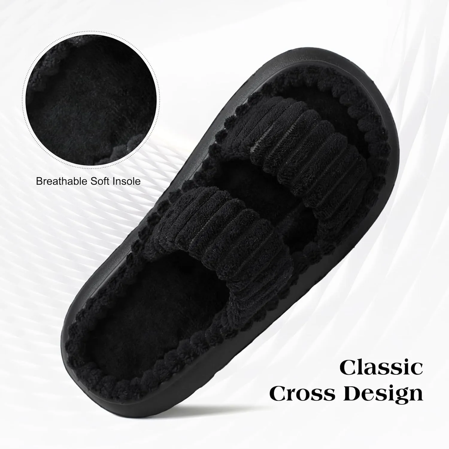 Menore Slippers for Women Crossbands House Bedroom Slides Linen Open Toe Cozy Corduroy Fuzzy Slide Sandals Indoor Outdoor Four Seasons