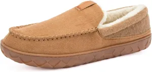 Mens Moccasin Slippers Memory Foam Suede House Slippers for Men with Soft Fleece Lining Anti-Skid Sole Indoor Outdoor House Shoes