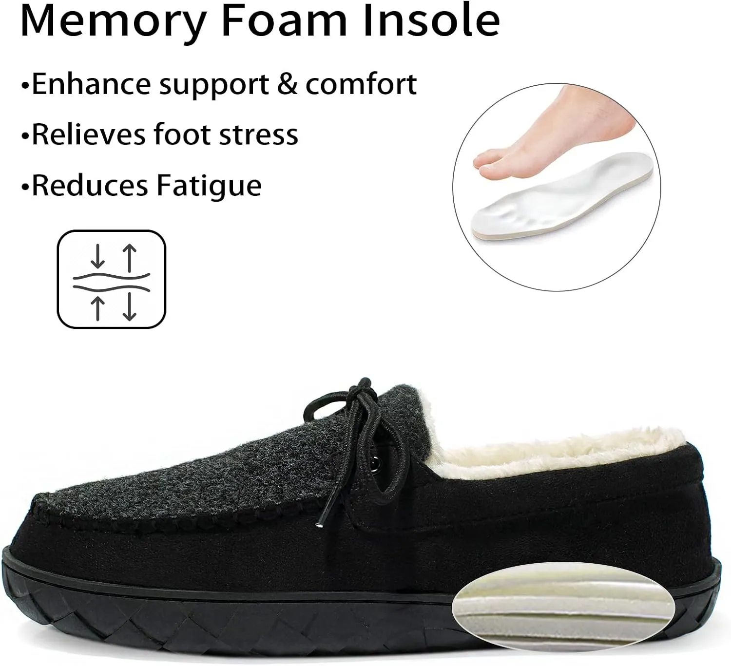 Mens Moccasin Slippers Memory Foam Suede House Slippers for Men with Soft Fleece Lining Anti-Skid Sole Indoor Outdoor House Shoes