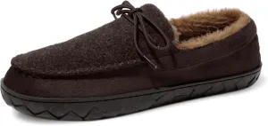 Mens Moccasin Slippers Memory Foam Suede House Slippers for Men with Soft Fleece Lining Anti-Skid Sole Indoor Outdoor House Shoes