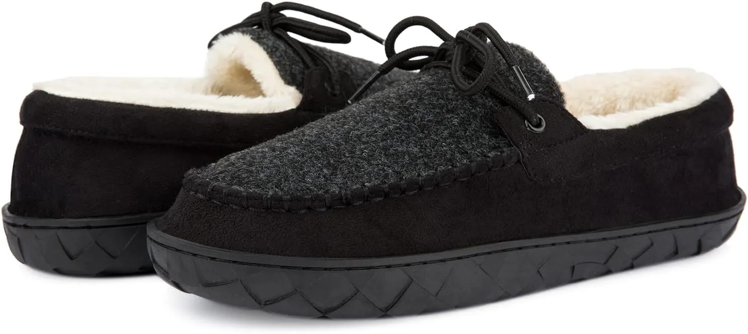 Mens Moccasin Slippers Memory Foam Suede House Slippers for Men with Soft Fleece Lining Anti-Skid Sole Indoor Outdoor House Shoes