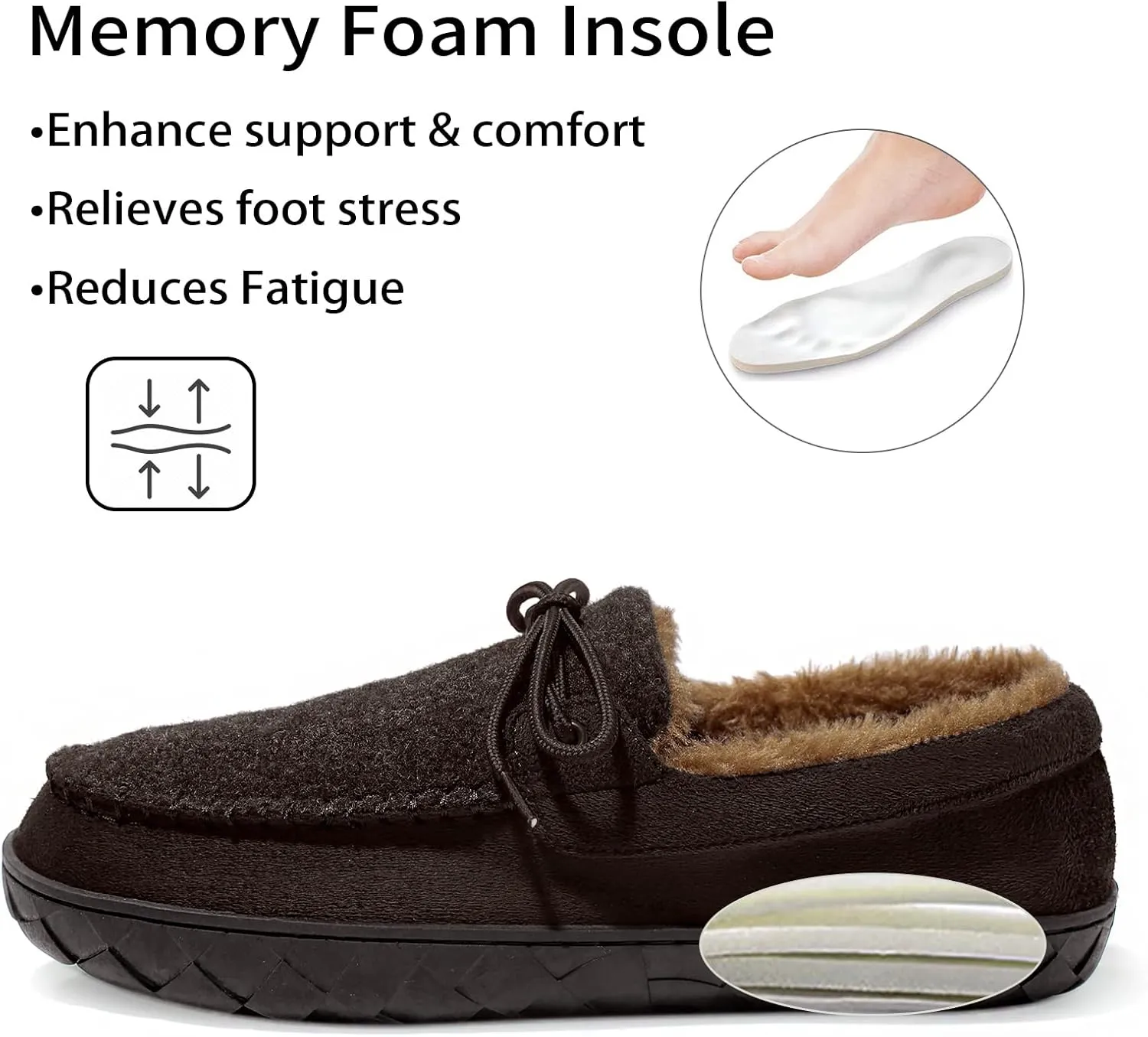 Mens Moccasin Slippers Memory Foam Suede House Slippers for Men with Soft Fleece Lining Anti-Skid Sole Indoor Outdoor House Shoes