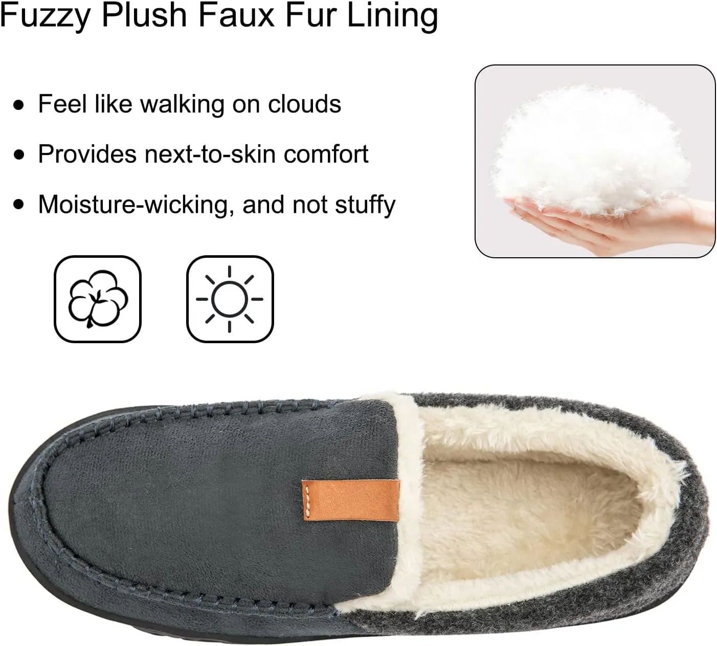 Mens Moccasin Slippers Memory Foam Suede House Slippers for Men with Soft Fleece Lining Anti-Skid Sole Indoor Outdoor House Shoes