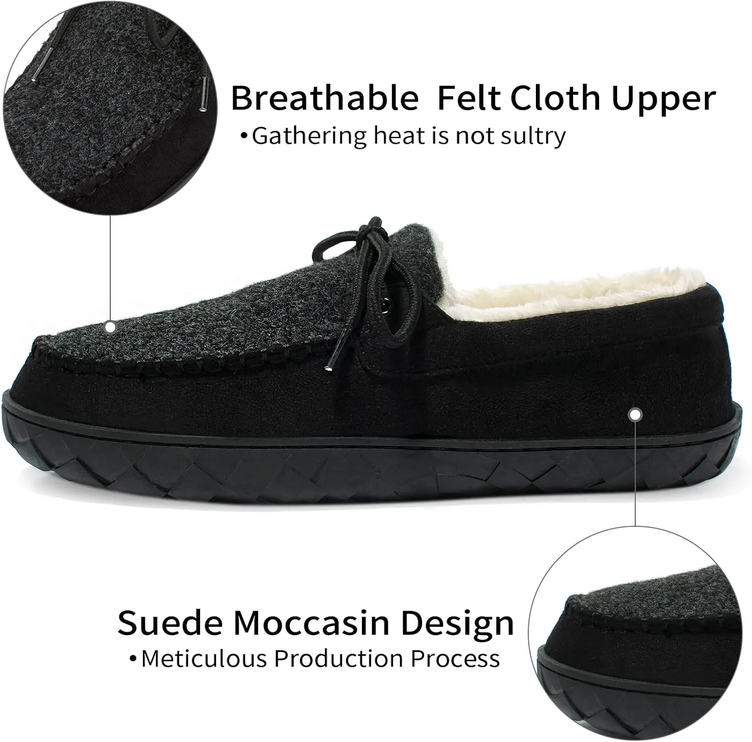 Mens Moccasin Slippers Memory Foam Suede House Slippers for Men with Soft Fleece Lining Anti-Skid Sole Indoor Outdoor House Shoes
