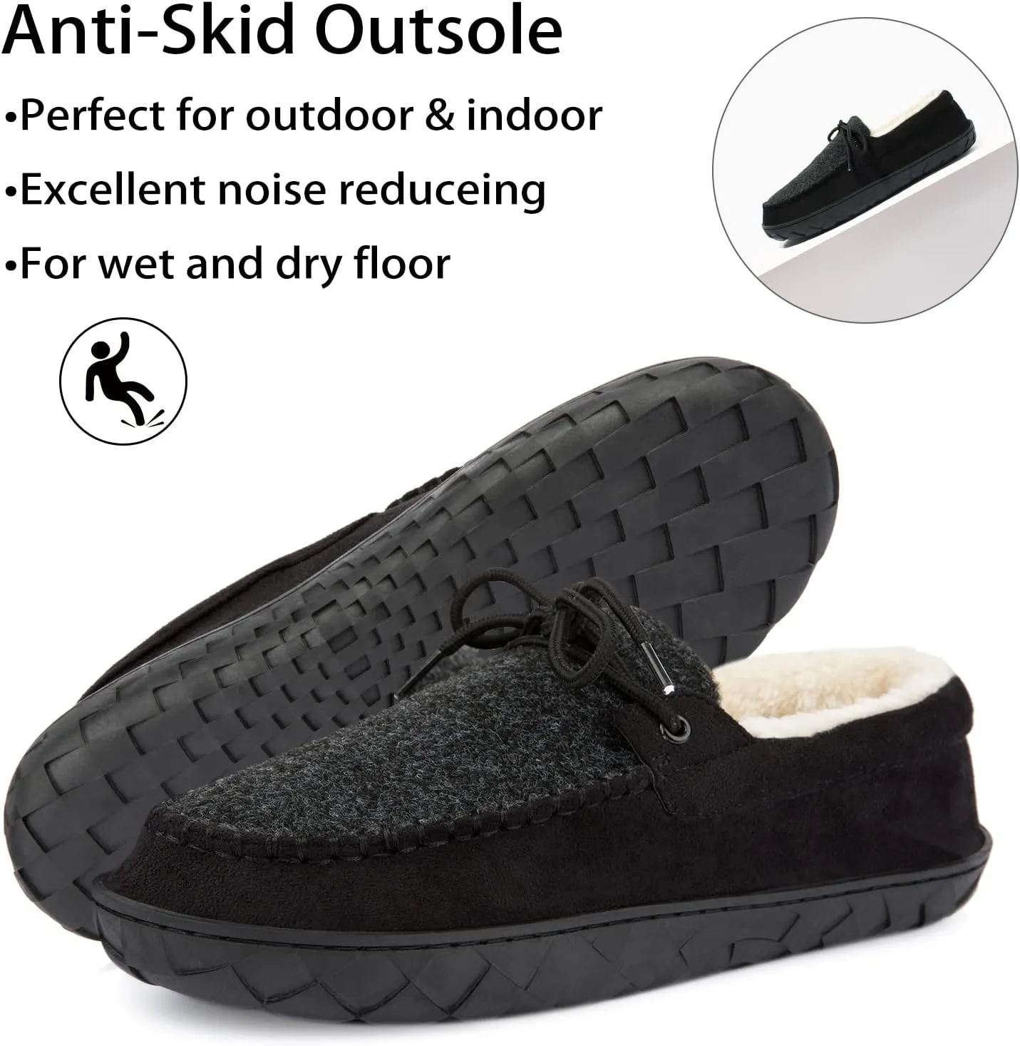 Mens Moccasin Slippers Memory Foam Suede House Slippers for Men with Soft Fleece Lining Anti-Skid Sole Indoor Outdoor House Shoes