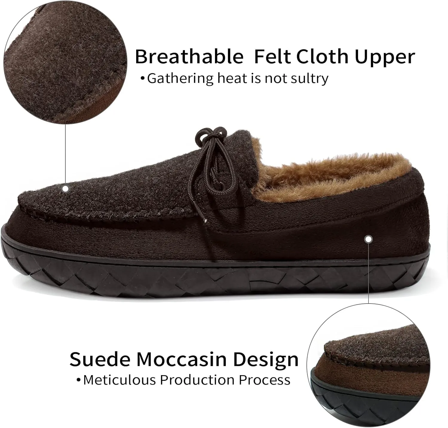 Mens Moccasin Slippers Memory Foam Suede House Slippers for Men with Soft Fleece Lining Anti-Skid Sole Indoor Outdoor House Shoes