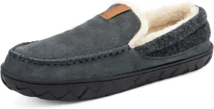 Mens Moccasin Slippers Memory Foam Suede House Slippers for Men with Soft Fleece Lining Anti-Skid Sole Indoor Outdoor House Shoes