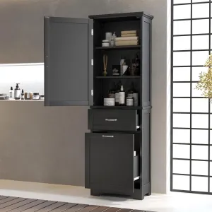 Merax Bathroom Cabinet with Drawers and Doors, Tall Storage Display Organizer, Kitchen Pantry, Black
