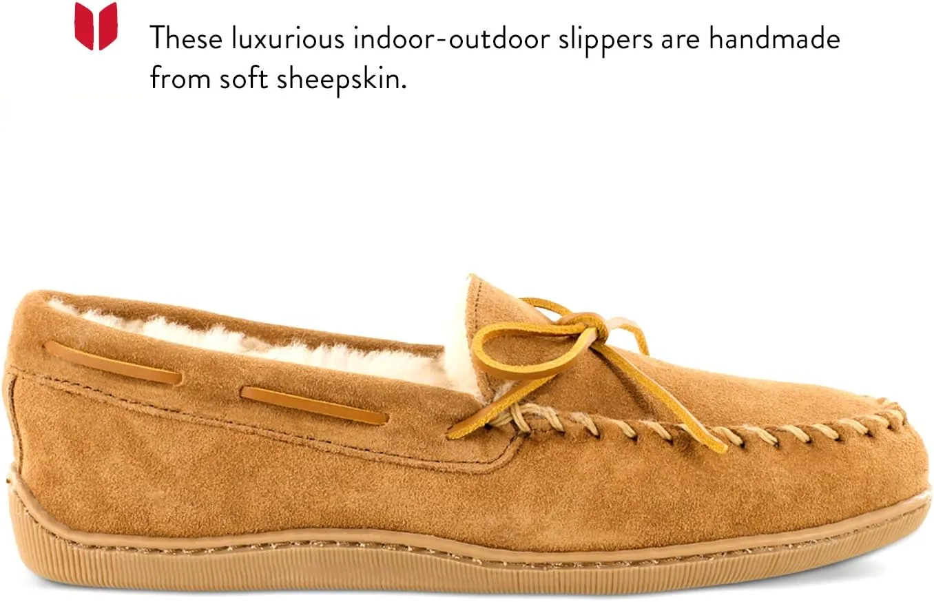 Minnetonka Men's Sheepskin Hardsole Moccasin Slippers