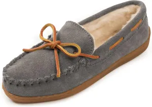 Minnetonka Womens Pile Lined Hardsole Moccasin, Charcoal, Size 11