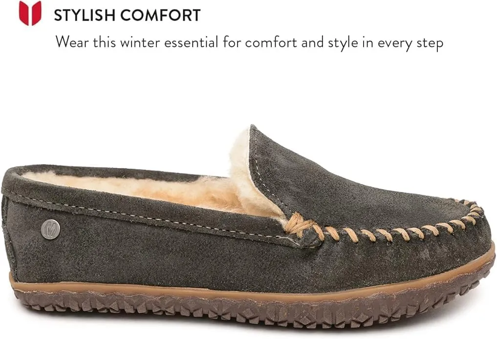 Minnetonka Women's Terese - Water-Resistant Suede Slippers with Fur Lining - Made with Genuine Sheepskin and MinnTREAD Rubber
