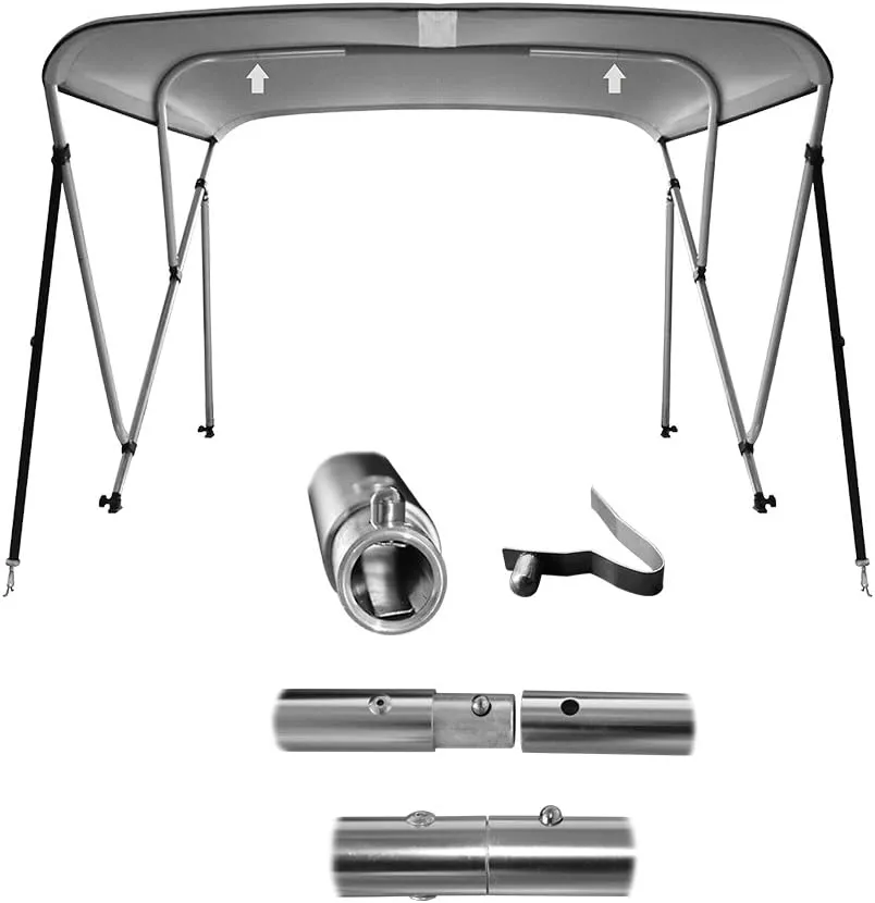 MSC 3 Bow 4 Bow Bimini Top Boat Cover,600D Solution Dyed Polyester,2 Support Poles& 4 Adjustable Straps Included