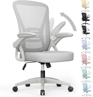 naspaluro Ergonomic Office Chair, Mid Back Desk Chair with Adjustable Height, Swivel Chair with Flip-Up Arms and Lumbar Support, Breathable Mesh Computer Chair for Home/Study/Working, Grey