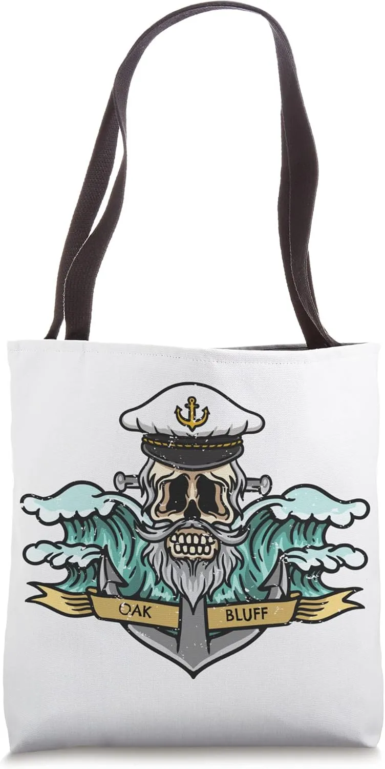 Oak Bluff Massachusetts Sea Captain Pirate Skull Nautical Tote Bag