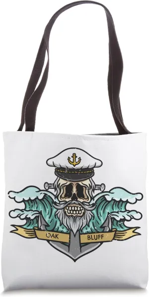 Oak Bluff Massachusetts Sea Captain Pirate Skull Nautical Tote Bag