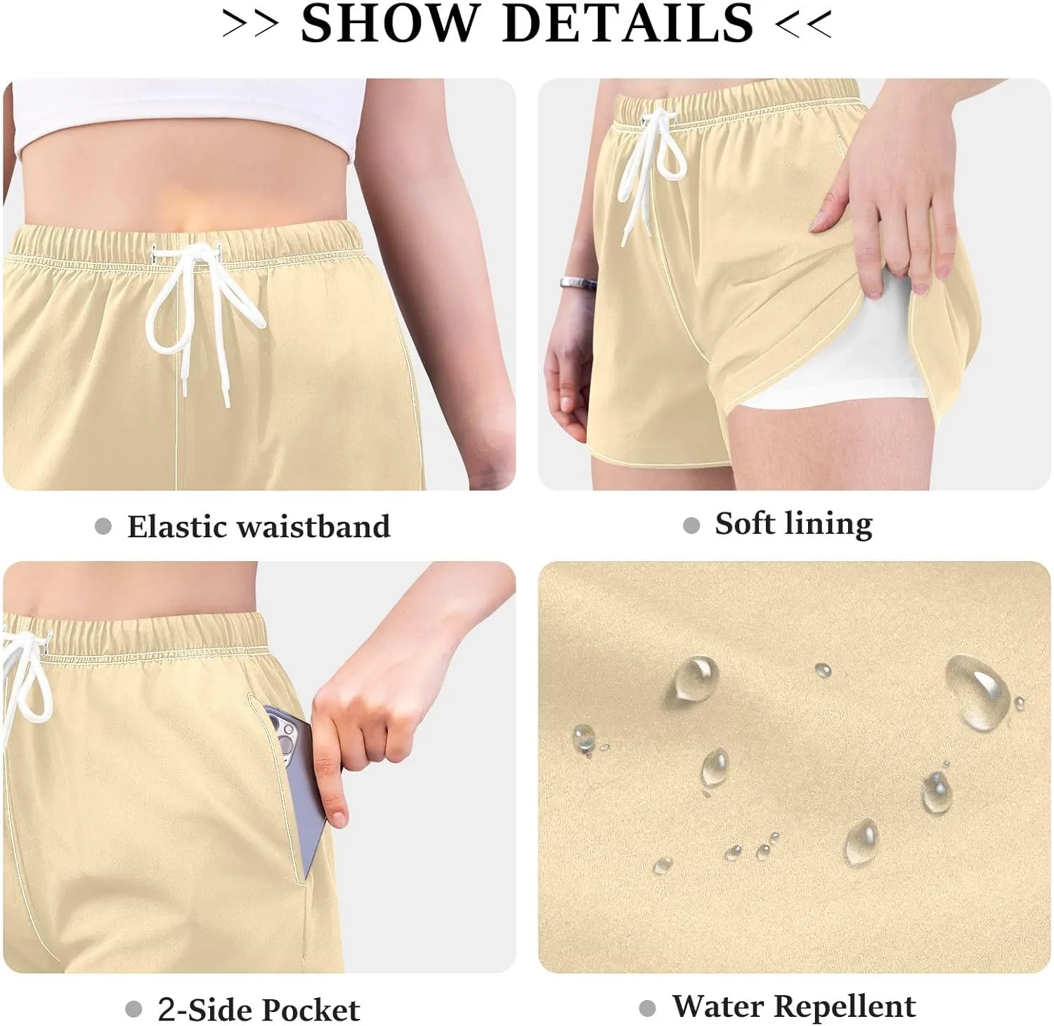 ODAWA Moccasin Womens Sweat Shorts Women Workout Shorts with Liner Womens Quick Dry Shorts