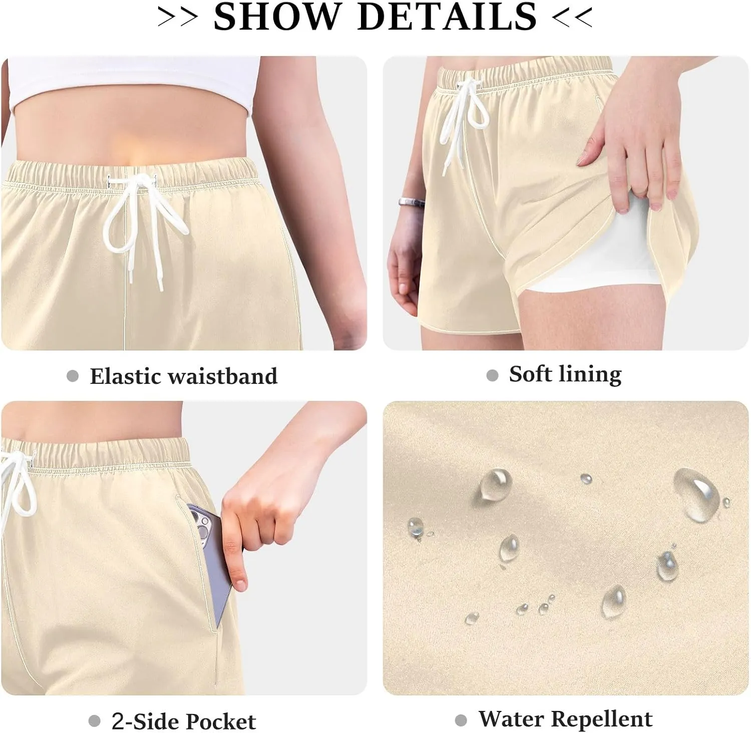 ODAWA Moccasin Womens Sweat Shorts Women Workout Shorts with Liner Womens Quick Dry Shorts