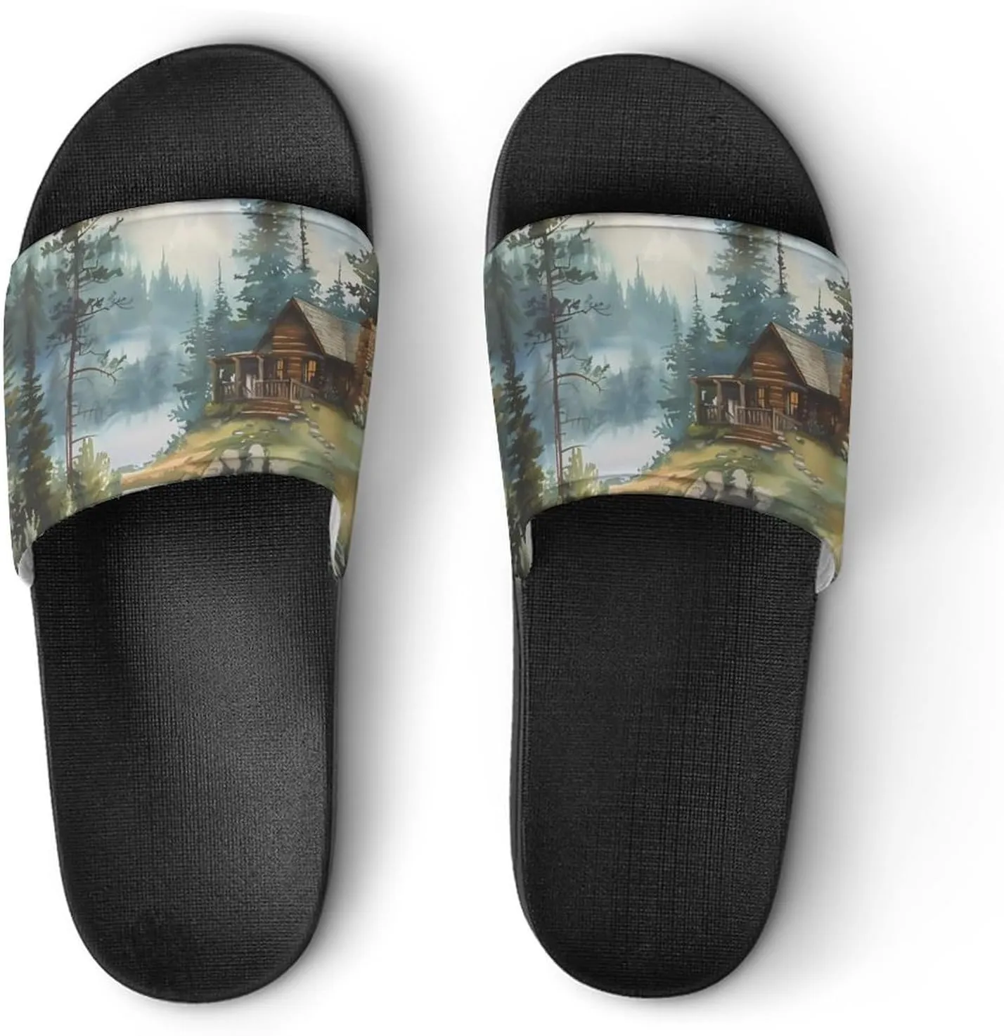 Old Cabin Lakeside Scenery Unisex Non-Slip Home Slippers Open-toe Outdoor Indoor Slide Shoes Shower Sandals