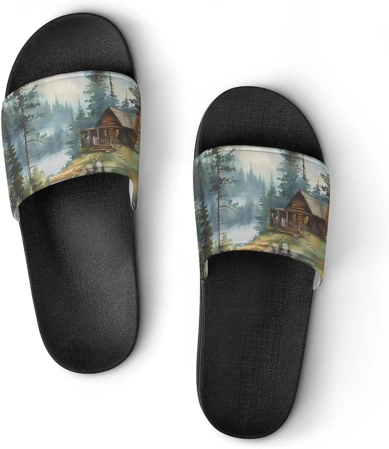Old Cabin Lakeside Scenery Unisex Non-Slip Home Slippers Open-toe Outdoor Indoor Slide Shoes Shower Sandals