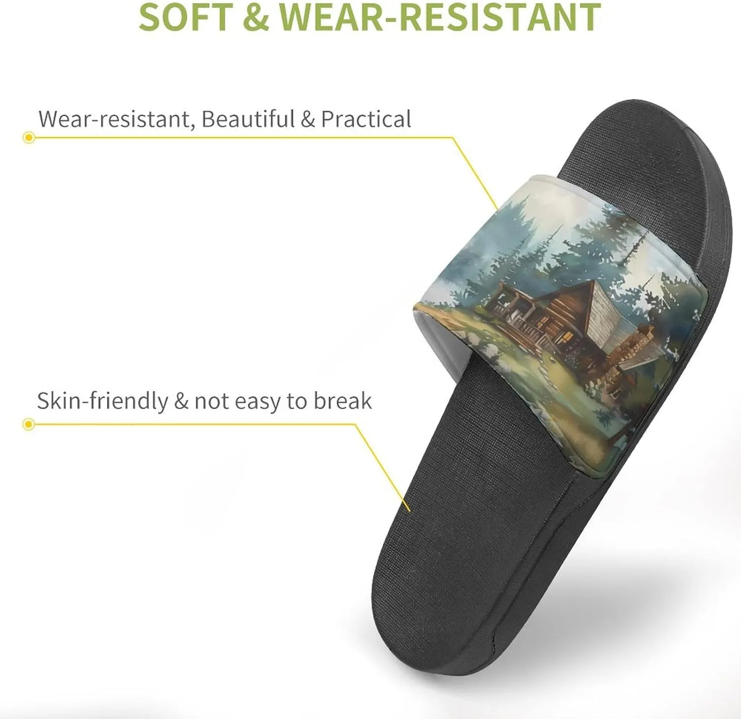 Old Cabin Lakeside Scenery Unisex Non-Slip Home Slippers Open-toe Outdoor Indoor Slide Shoes Shower Sandals