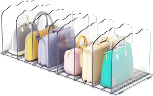 Purse Organizer for Closet, Handbag Storage Divider Clear Adjustable Acrylic Closet Organizers, 2 Sets in 4 Dividers
