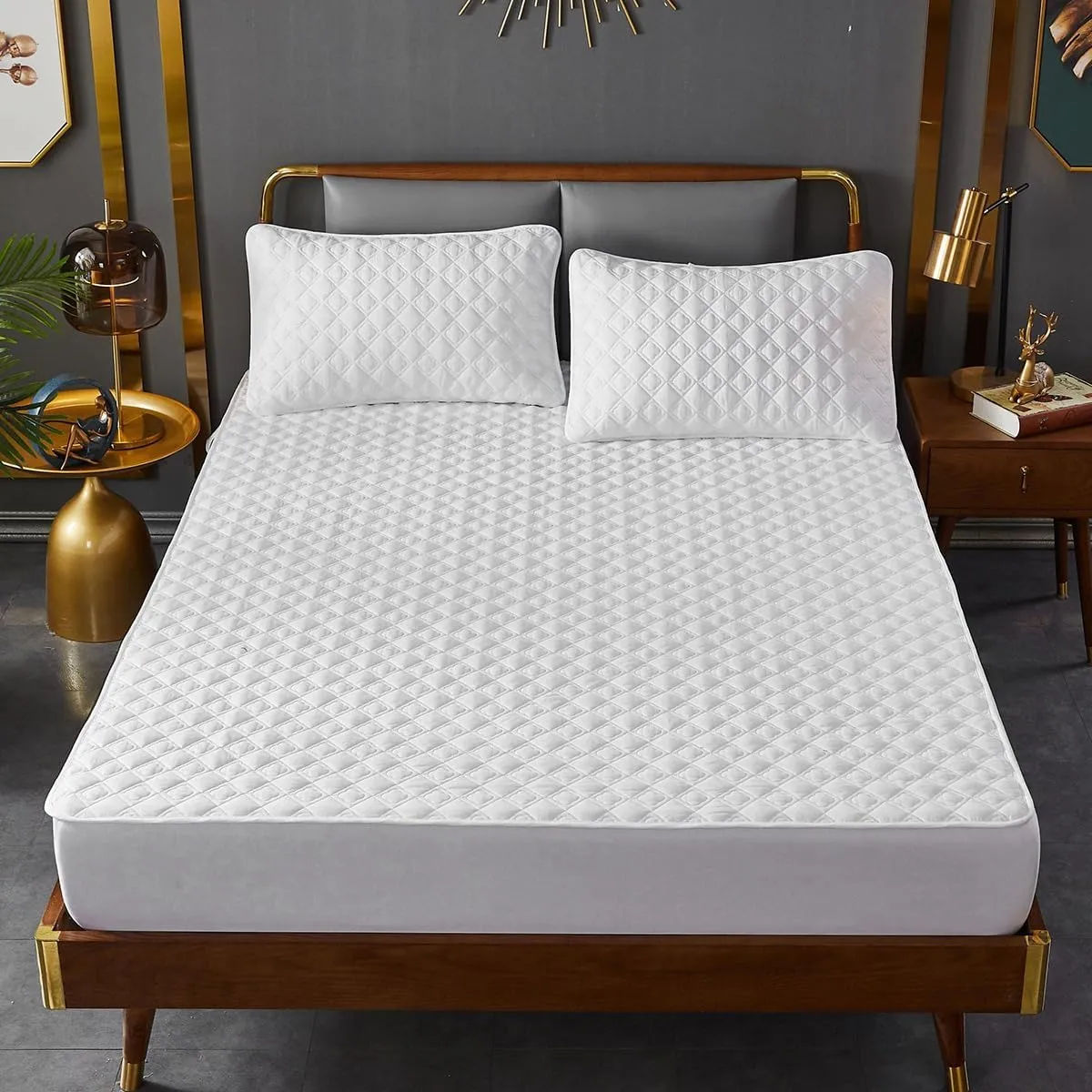Quilted Fitted Sheet, Deep Pocket Fitted Sheet for 11" in Mattress, 360° Parcel Non-Slip Breathable Mattress Protector, Cozy Cotton Fitted Sheet Cover,B,Twin XL