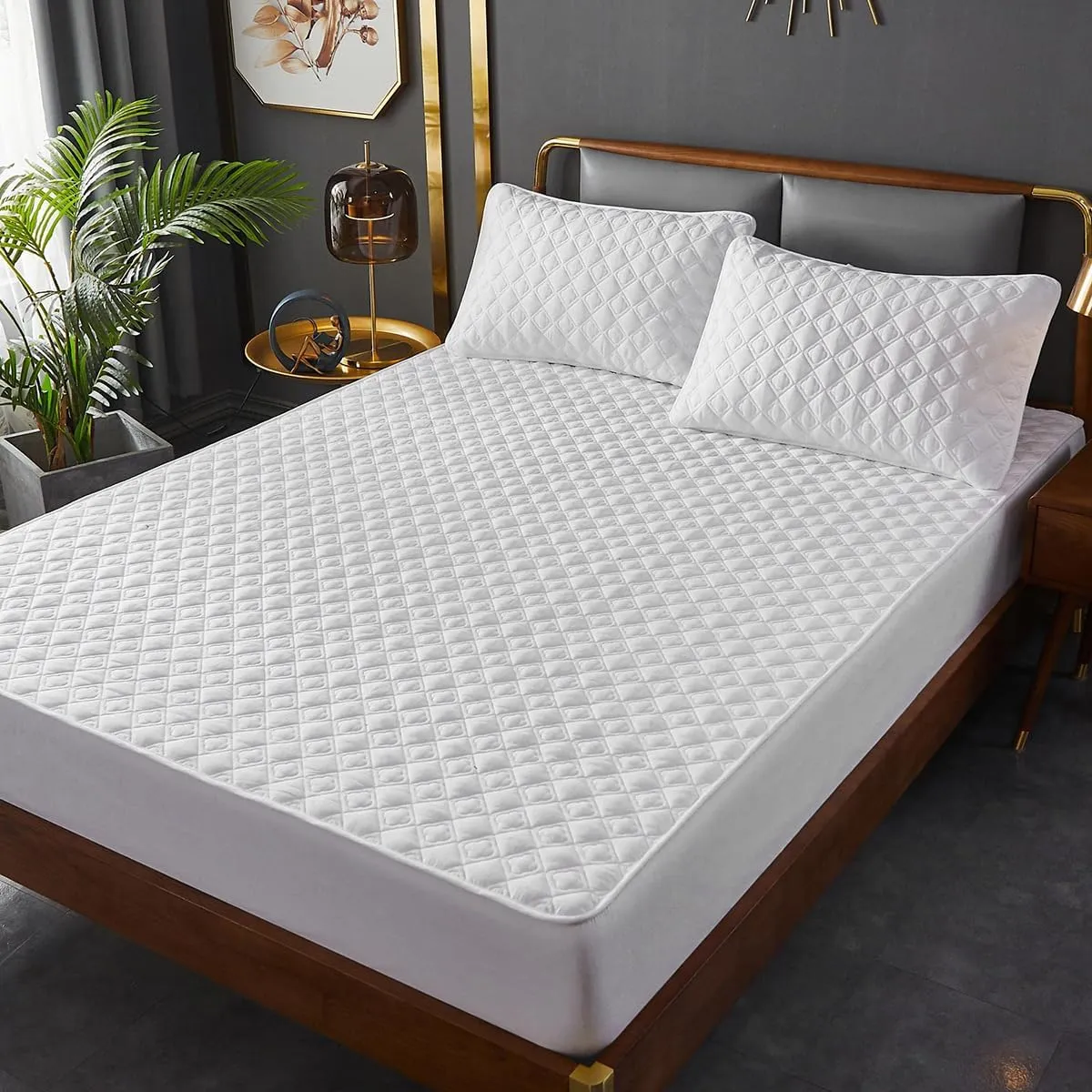 Quilted Fitted Sheet, Deep Pocket Fitted Sheet for 11" in Mattress, 360° Parcel Non-Slip Breathable Mattress Protector, Cozy Cotton Fitted Sheet Cover,B,Twin XL